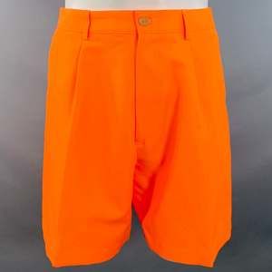 WALTER VAN BEIRENDONCK SS22 Korova Neon Orange Polyester Pleated Zip Fly Shorts